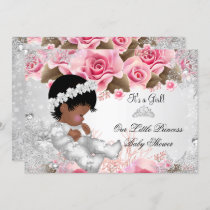 Princess Baby Shower Girl Pink Snowflake Roses Invitation