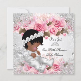 Princess Baby Shower Girl Pink Snowflake Roses Invitation