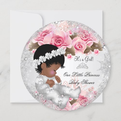 Princess Baby Shower Girl Pink Snowflake Roses R Invitation