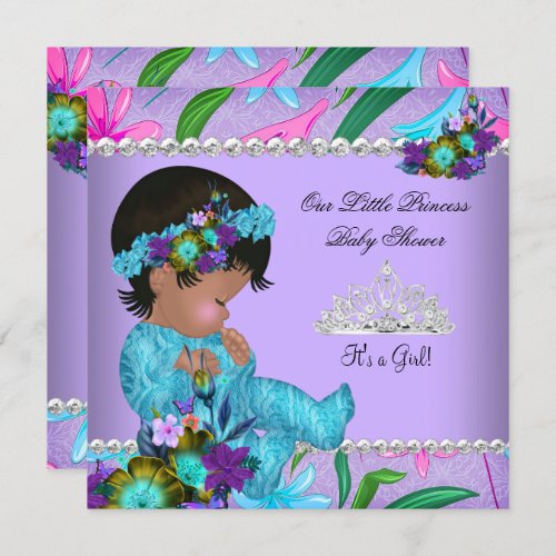 Princess Baby Shower Girl Pink Teal Blue Purple Invitation
