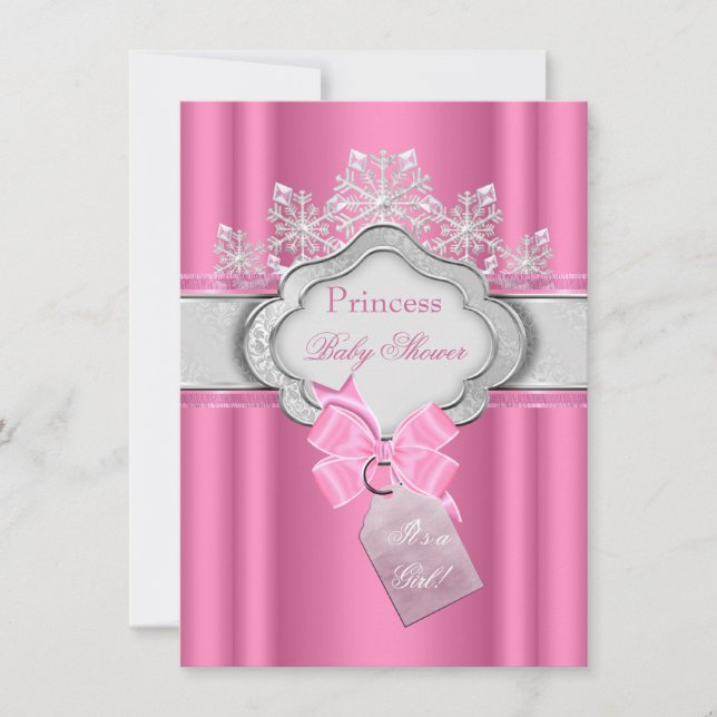 Princess Baby Shower Girl Pink Tiara Bow Invitation (Front)