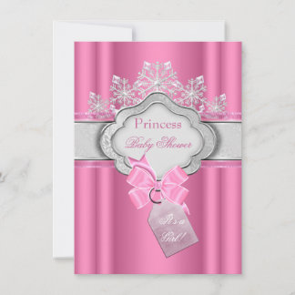 Princess Baby Shower Girl Pink Tiara Bow Invitation