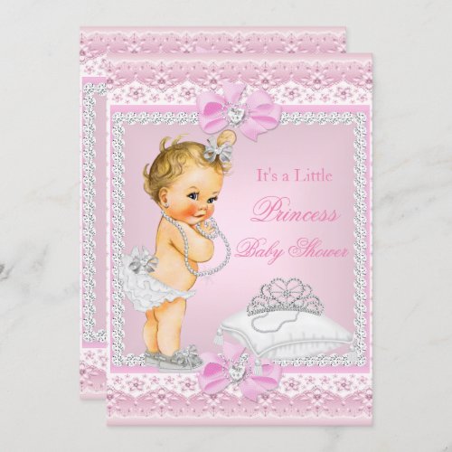 Princess Baby Shower Girl Pink Tiara Heart Blonde Invitation