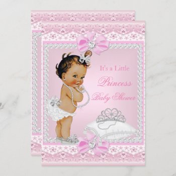 Princess Baby Shower Girl Pink Tiara Heart Brunett Invitation by VintageBabyShop at Zazzle