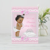 Princess Baby Shower Girl Pink Tiara Heart Ethnic Invitation (Standing Front)