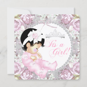 Princess Baby Shower Girl Pink Vintage Rose Floral Invitation