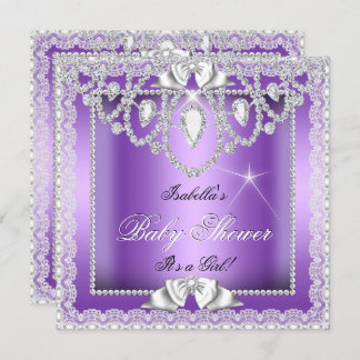 Princess Baby Shower Girl Purple Lace Diamond Invitation