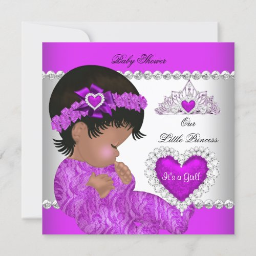 Princess Baby Shower Girl Purple Pink Heart Invitation