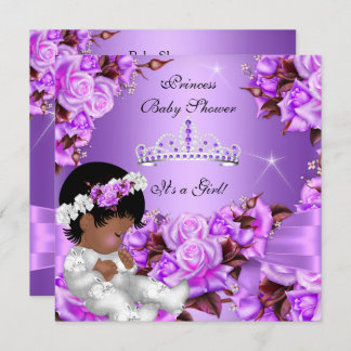 Princess Baby Shower Girl Purple Pink Rose Bow 2 Invitation