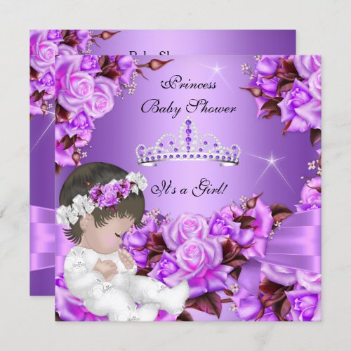 Princess Baby Shower Girl Purple Pink Rose Bow 3 Invitation