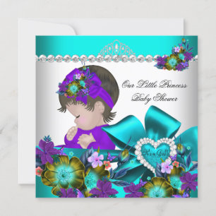 Princess Baby Shower Girl Purple Teal Blue 4 Invitation
