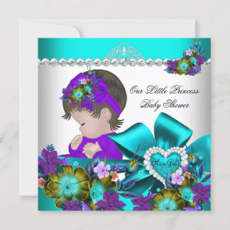 Princess Baby Shower Girl Purple Teal Blue 4 Invitation