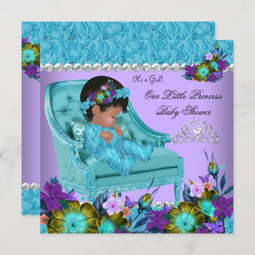 Princess Baby Shower Girl Purple Teal Blue Chair 2 Invitation