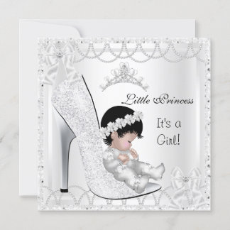 Princess Baby Shower Girl Silver White Shoe Invitation