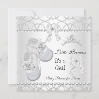Princess Baby Shower Girl Silver White Shoes Invitation
