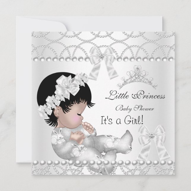 Princess Baby Shower Girl Silver White Tiara Invitation (Front)