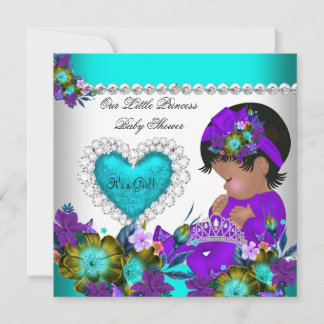 Princess Baby Shower Girl Teal Blue Heart Purple Invitation