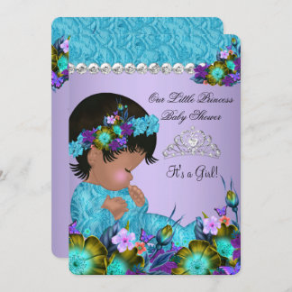 Princess Baby Shower Girl Teal Blue Purple 2 Invitation