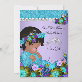 Princess Baby Shower Girl Teal Blue Purple 2 Invitation