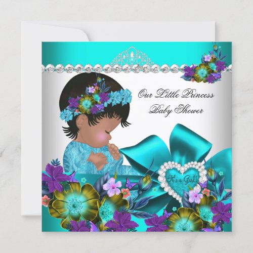 Princess Baby Shower Girl Teal Blue Purple 2 Invitation