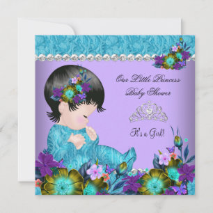 Princess Baby Shower Girl Teal Blue Purple 2 Invitation