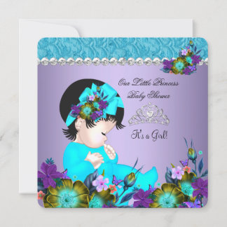 Princess Baby Shower Girl Teal Blue Purple 3 Invitation