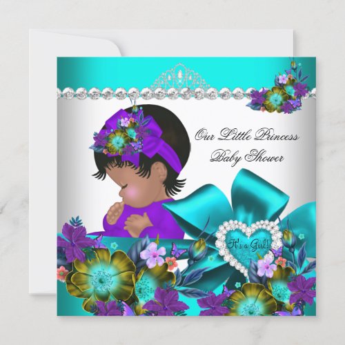 Princess Baby Shower Girl Teal Blue Purple 3 Invitation