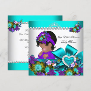 Princess Baby Shower Girl Teal Blue Purple 3 Invitation