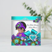 Princess Baby Shower Girl Teal Blue Purple 3 Invitation (Standing Front)