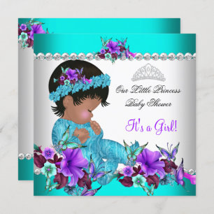 Princess Baby Shower Girl Teal Blue Purple 3 Invitation