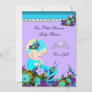 Princess Baby Shower Girl Teal Blue Purple Blond Invitation