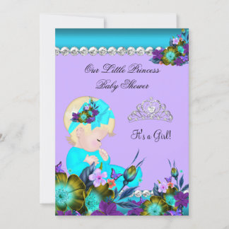 Princess Baby Shower Girl Teal Blue Purple Blond Invitation