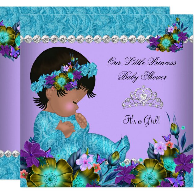 Princess Baby Shower Girl Teal Blue Purple Invitation