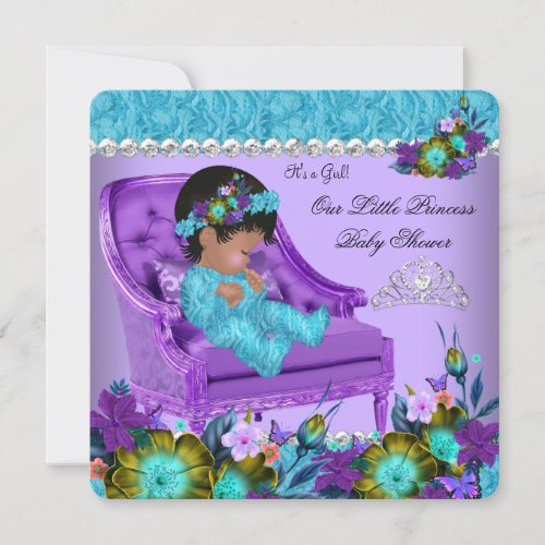 Princess Baby Shower Girl Teal Blue Purple Chair Invitation