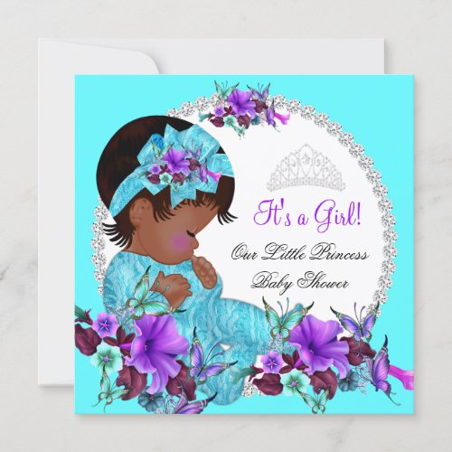 Princess Baby Shower Girl Teal Blue Purple D1 Invitation