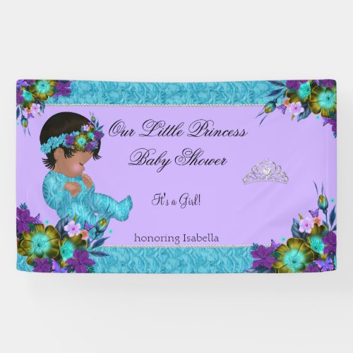 Princess Baby Shower Girl Teal Blue Purple Ethnic Banner