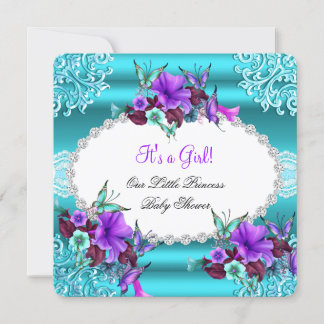 Princess Baby Shower Girl Teal Blue Purple Floral Invitation