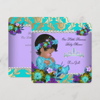Princess Baby Shower Girl Teal Blue Purple Gold Invitation