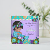 Princess Baby Shower Girl Teal Blue Purple Gold Invitation (Standing Front)