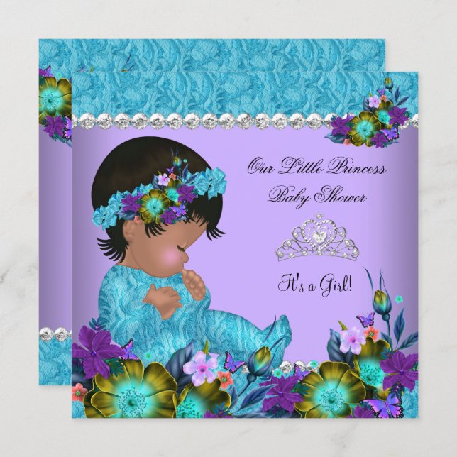 Princess Baby Shower Girl Teal Blue Purple Invitation (Front/Back)