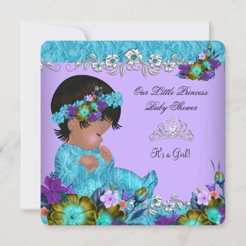 Princess Baby Shower Girl Teal Blue Purple Jewel Invitation