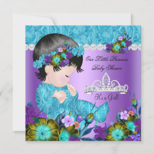 Princess Baby Shower Girl Teal Blue Purple New 2 Invitation