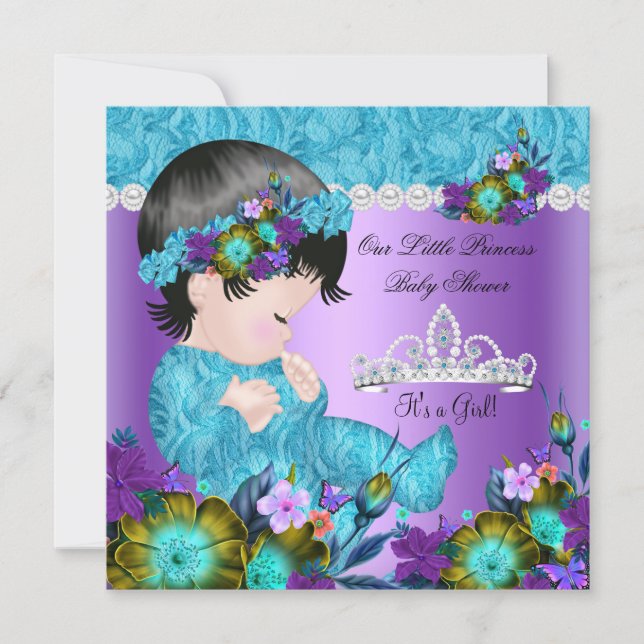 Princess Baby Shower Girl Teal Blue Purple New 2 Invitation (Front)
