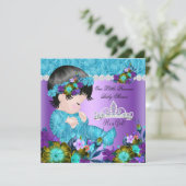Princess Baby Shower Girl Teal Blue Purple New 2 Invitation (Standing Front)