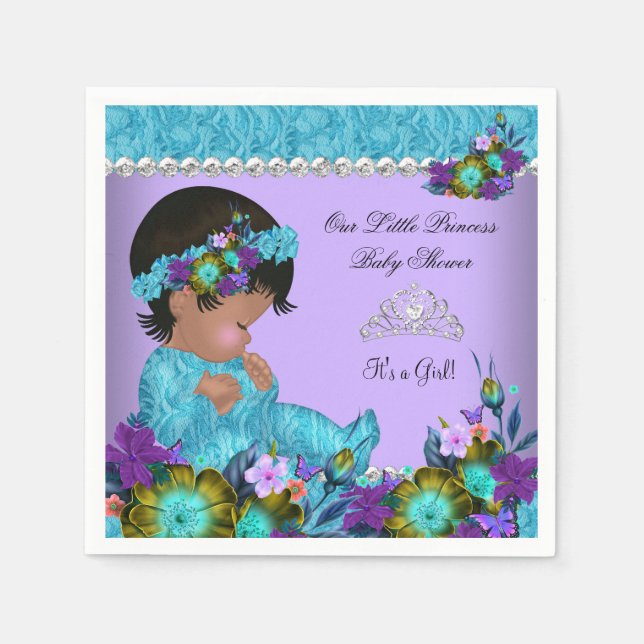 Princess Baby Shower Girl Teal Blue Purple Paper Napkins (Front)