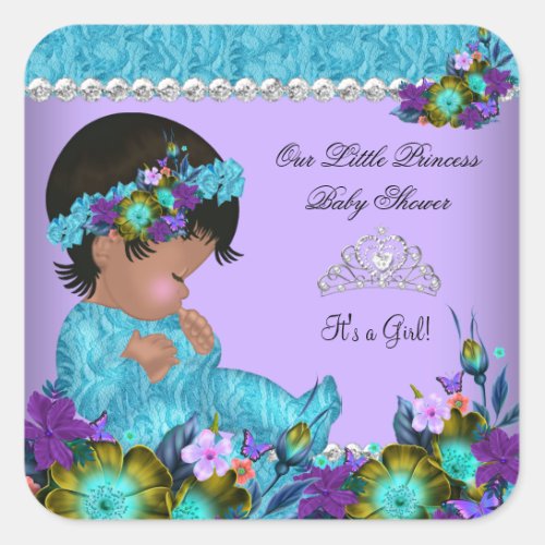 Princess Baby Shower Girl Teal Blue Purple Square Sticker