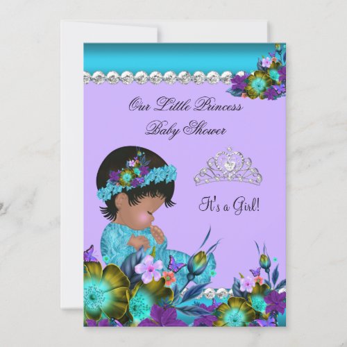 Princess Baby Shower Girl Teal Blue Purple zz2 Invitation
