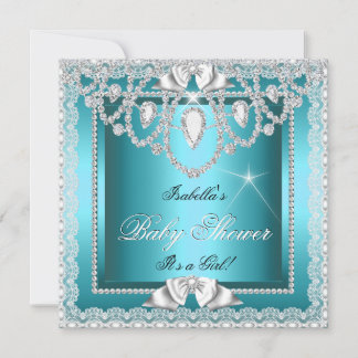Princess Baby Shower Girl Teal Lace Diamond Invitation