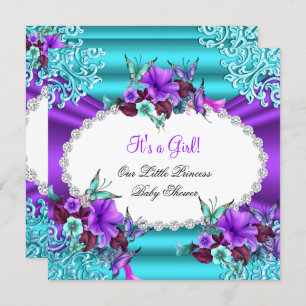 Princess Baby Shower Girl Teal Purple Floral Invitation