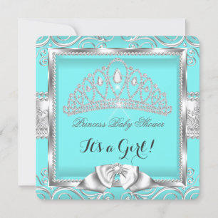 Princess Baby Shower Girl Teal Silver damask Invitation